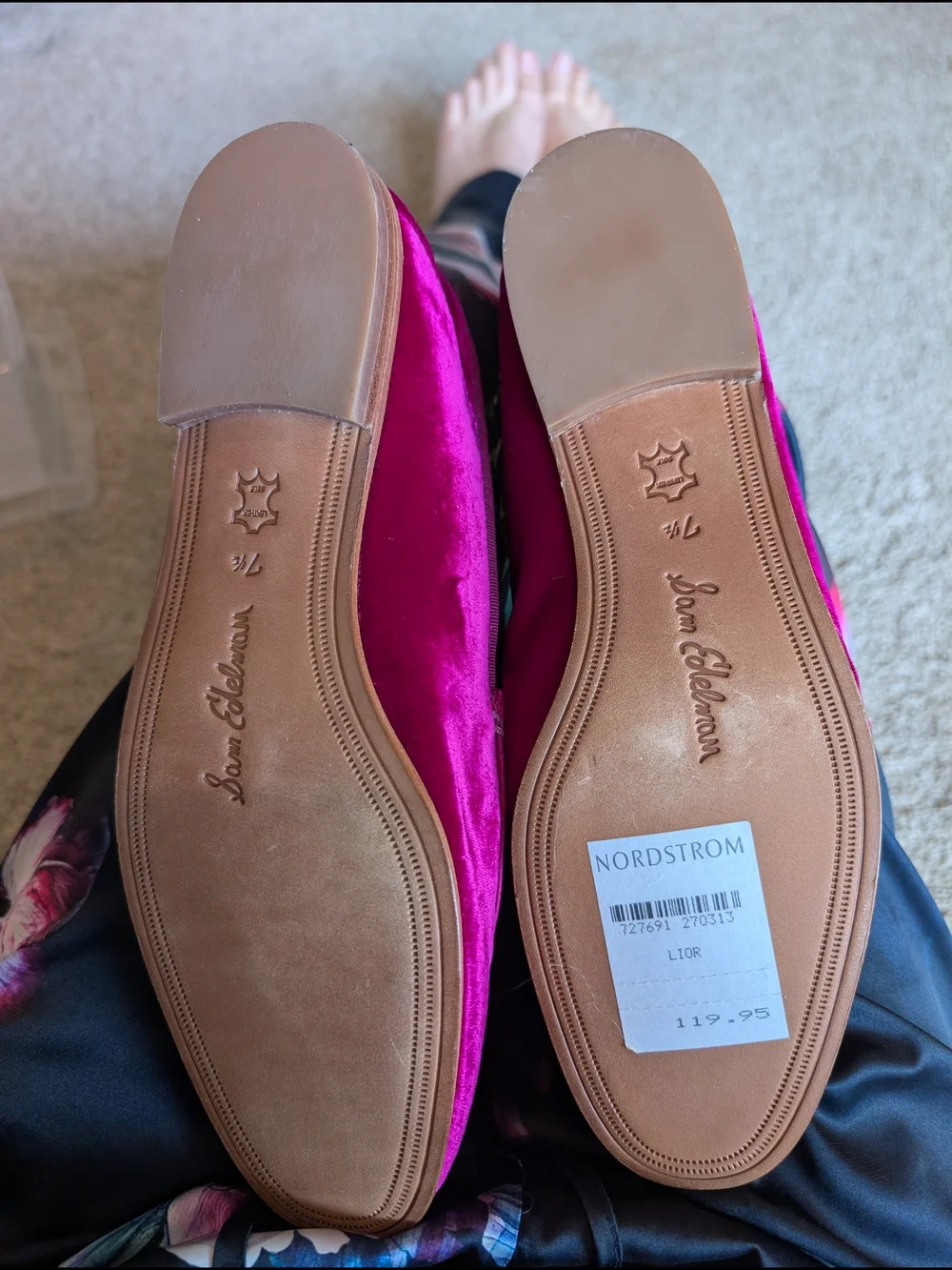 Sam Edelman Fuchsia Velvet Loafers with Gold Bit - Picture 4 of 4